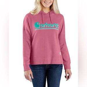 Carhartt Women's TENCEL Loose Fit Graphic Hoodie Sweatshirt Woodrose Pink Large
